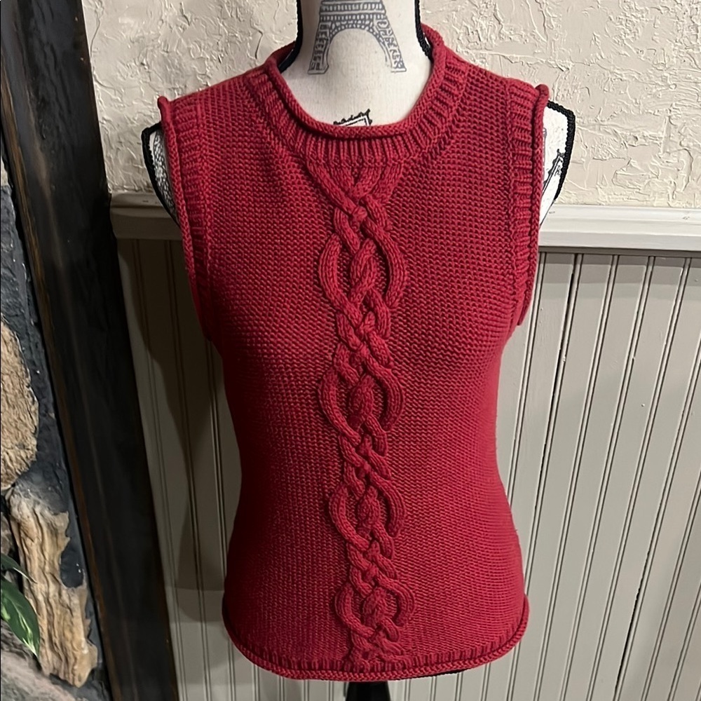 LOFT Red Cable Knit Sleeveless Sweater